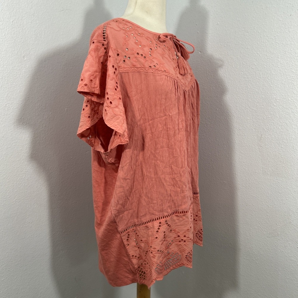 Style Co Blouse Womens 2X Coral Eyelet Boho‎ Coastal Classic Resort - Picture 4 of 7